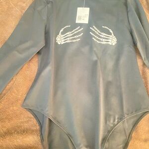 Plus Size Halloween Skeleton Print Bodysuit - Black